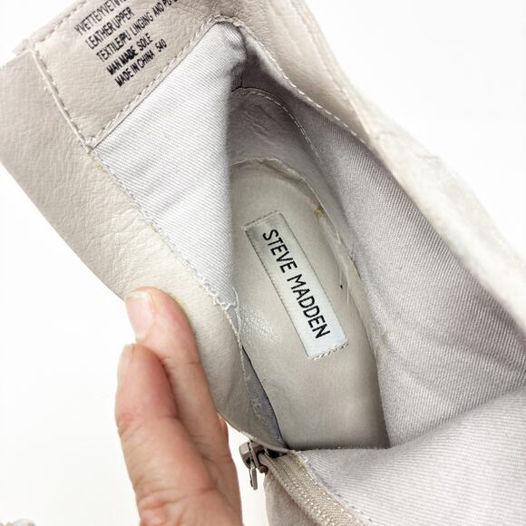 Steve Madden Yvette Gray Taupe Suede Faux Pearl Studded Block Heel Booties 8 - Picture 9 of 9